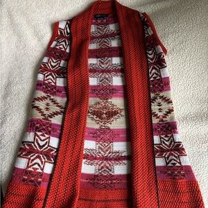 BCBGMaxAzria Orange and White Geometric Vest